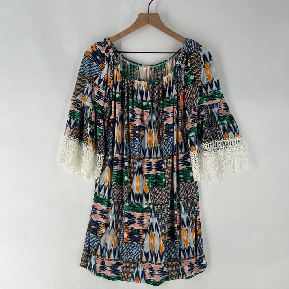 West Loop Multicolor Abstract Print Stretch Jersey Off The Shoulders Dress XL